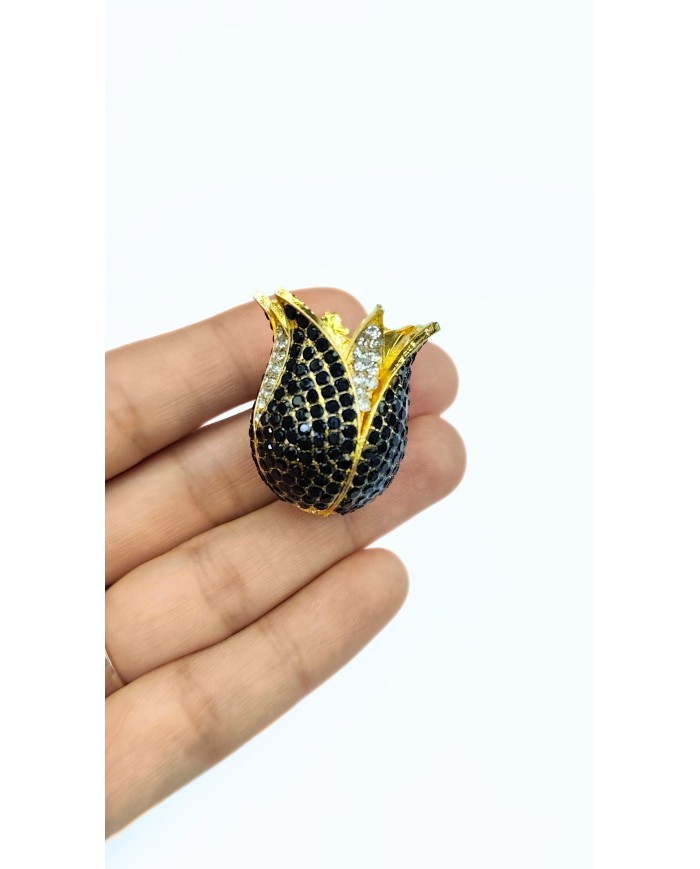 Zamak Siyah Kristal Taşlı Lale Model Tesbih İmamesi Sarı – 30x32mm