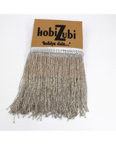 1 Metre - Boru Boncuklu 15 cm - Püskül Saçak Gümüş