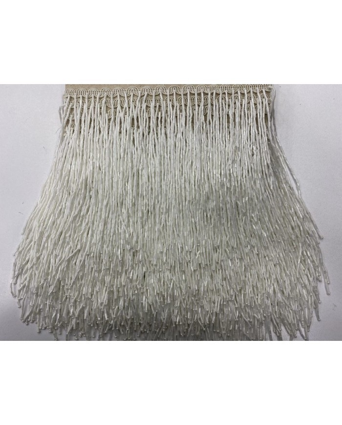 1 Metre - Boru Boncuklu 15 cm - Püskül Saçak Beyaz