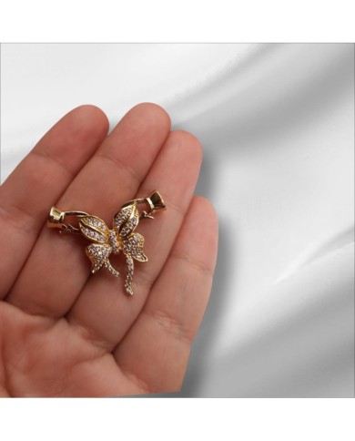 Kelebek Şeklinde Zirkon Taşlı Altın Takı Kapama - 23x31mm