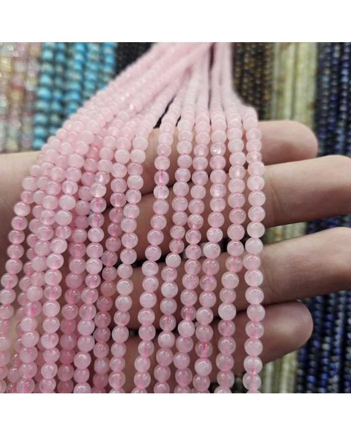 İpe Dizili Doğal Taş Boncuk - Pembe Kuvars - 4mm