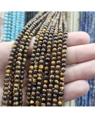 İpe Dizili Doğal Taş Boncuk - Kaplan Gözü - 4mm