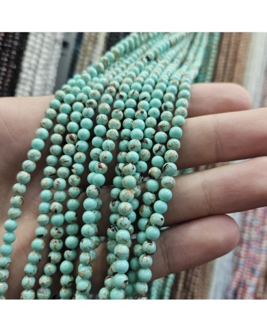 İpe Dizili Doğal Taş Boncuk - Turkuaz Taşı - 4mm