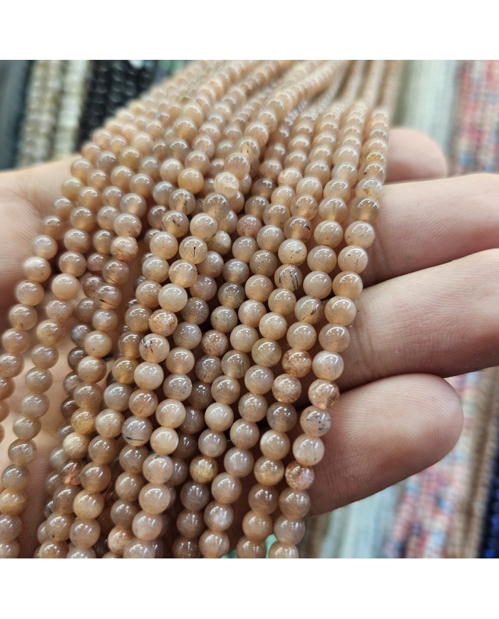 İpe Dizili Doğal Taş Boncuk - Güneş Taşı - 4mm