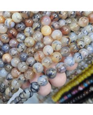 İpe Dizili Doğal Taş Boncuk - Toprak Tonlarda Desenli Akik - 10mm