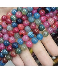 İpe Dizili Doğal Taş Boncuk - Renkli Çatlak Desenli Akik - 10mm