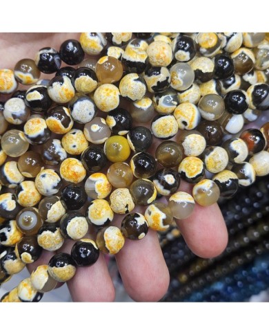 İpe Dizili Doğal Taş Boncuk - Sarı ve Siyah Desenli Mat Jasper - 10mm