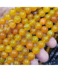 İpe Dizili Doğal Taş Boncuk - Parlak Turuncu Akik - 12mm