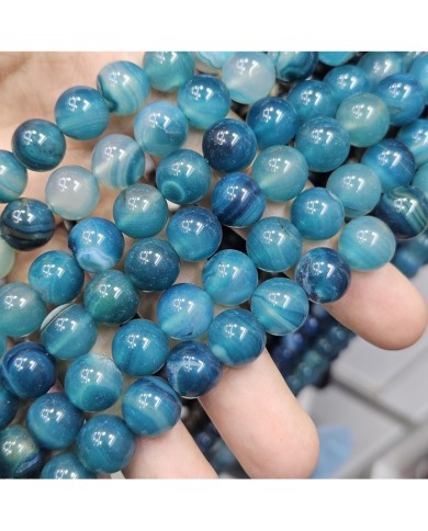 İpe Dizili Doğal Taş Boncuk - Mavi Akik - 12mm