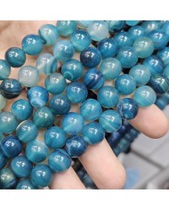 İpe Dizili Doğal Taş Boncuk - Mavi Akik - 12mm