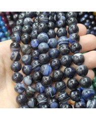 İpe Dizili Doğal Taş Boncuk - Lacivert ve Siyah Damarlı - 12mm