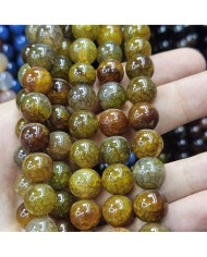 İpe Dizili Doğal Taş Boncuk - Yeşil ve Kahverengi Damarlı - 12mm