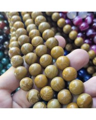 İpe Dizili Doğal Taş Boncuk - Açık Kahverengi ve Sarı Damarlı - 12mm