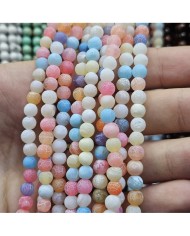 İpe Dizili Doğal Taş Boncuk - Karışık Renk Buzlu Akik - 8mm