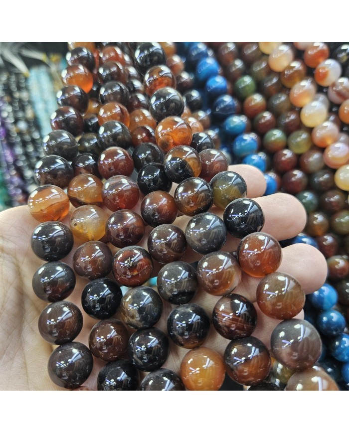 İpe Dizili Doğal Taş Boncuk - Kaplan Gözü - 14mm