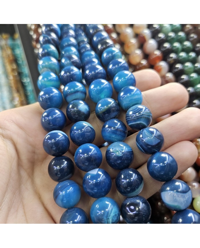 İpe Dizili Doğal Taş Boncuk - Madagaskar Akik - 14mm