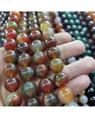 İpe Dizili Doğal Taş Boncuk - Tavus Kuşu Akik - 14mm