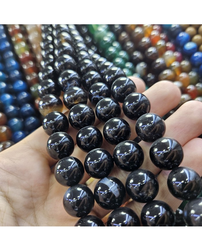 İpe Dizili Doğal Taş Boncuk - Oniks - 14mm