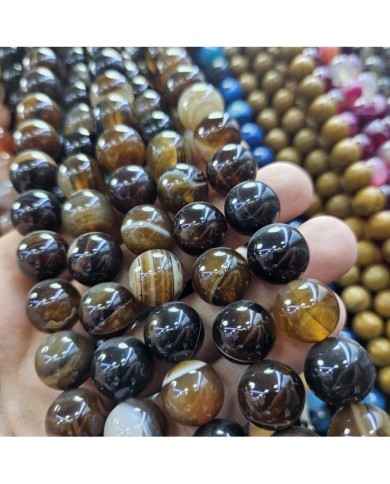 İpe Dizili Doğal Taş Boncuk - Kahve Akik - 14mm