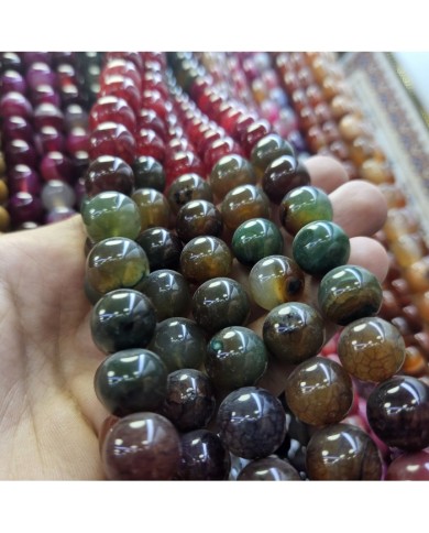 İpe Dizili Doğal Taş Boncuk - Hint Akik - 14mm