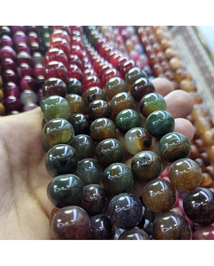 İpe Dizili Doğal Taş Boncuk - Hint Akik - 14mm