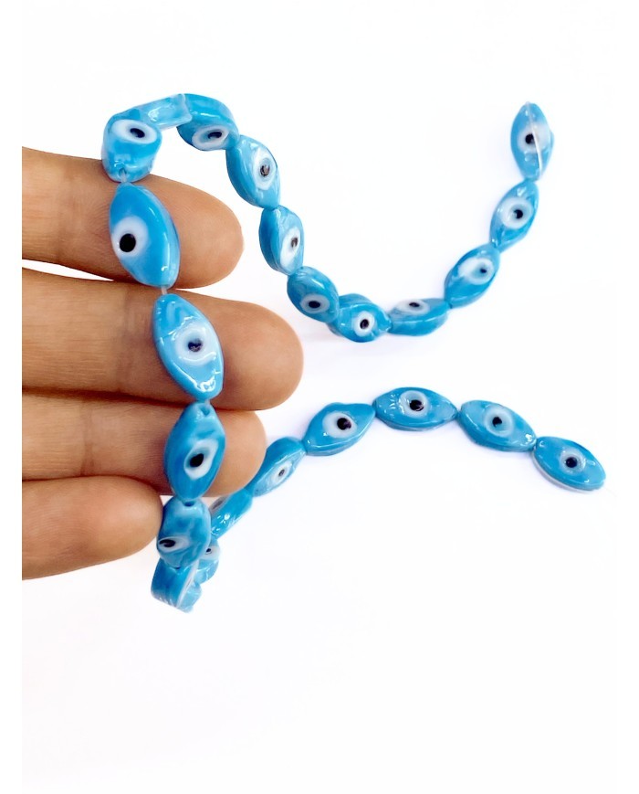 İpe Dizili Seramik Boncuk Mavi Badem Göz 14mm - 1 Dizi