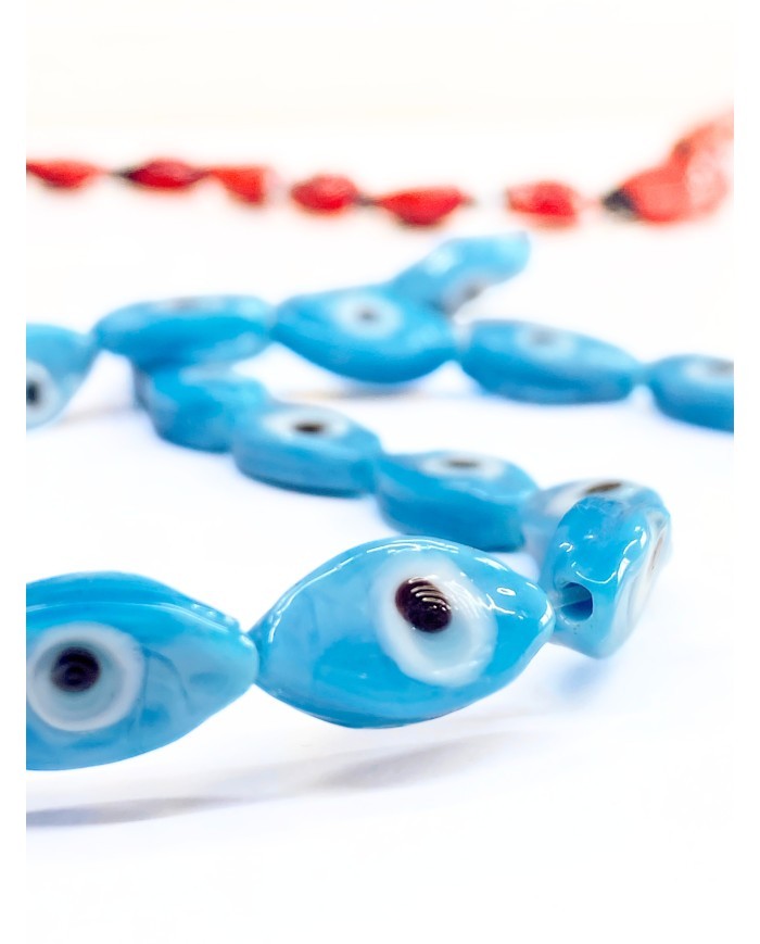 İpe Dizili Seramik Boncuk Mavi Badem Göz 14mm - 1 Dizi