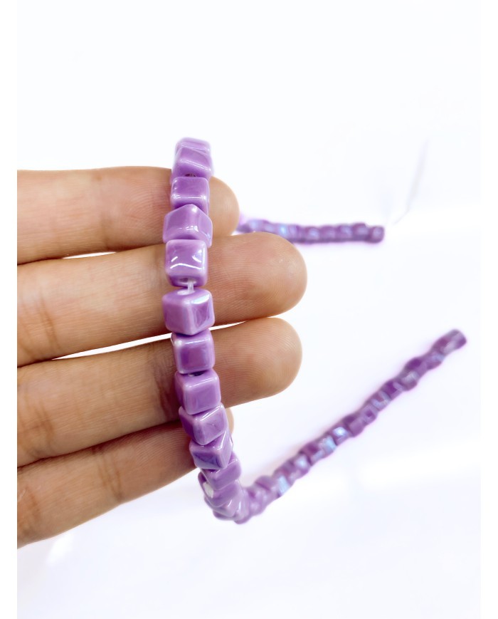 İpe Dizili Seramik Boncuk Mor Küp 5mm - 1 Dizi