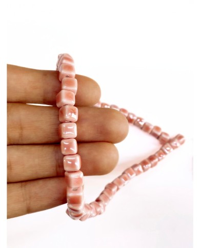 İpe Dizili Seramik Boncuk Pembe Küp 5mm - 1 Dizi