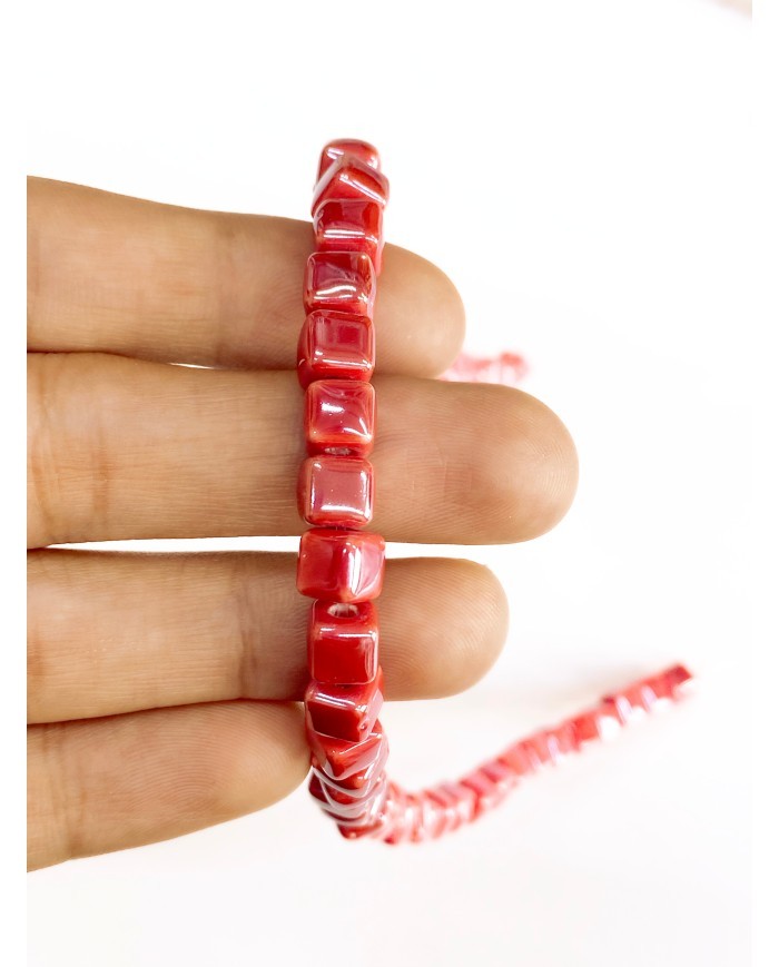 İpe Dizili Seramik Boncuk Kırmızı Küp 5mm - 1 Dizi