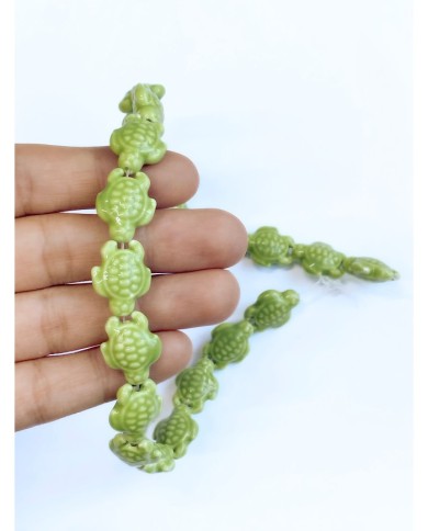 İpe Dizili Seramik Boncuk Yeşil Kaplumbağa 17mm - 1 Dizi
