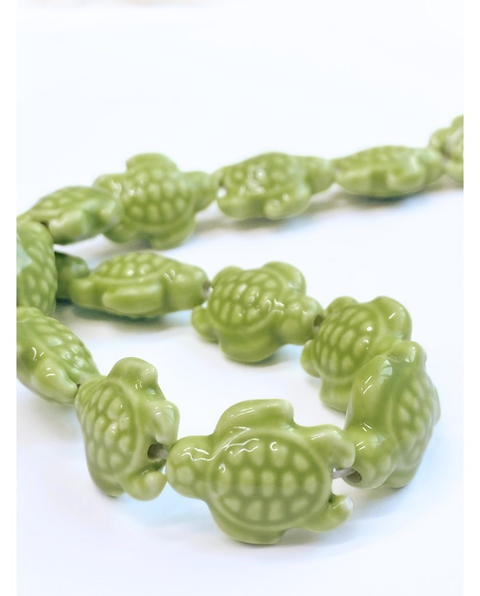 İpe Dizili Seramik Boncuk Yeşil Kaplumbağa 17mm - 1 Dizi