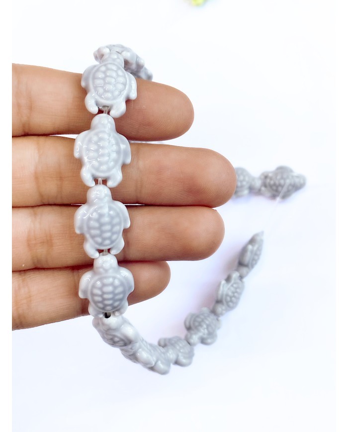 İpe Dizili Seramik Boncuk Gri Kaplumbağa 17mm - 1 Dizi