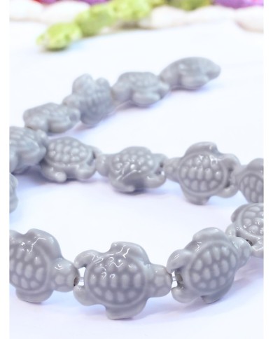 İpe Dizili Seramik Boncuk Gri Kaplumbağa 17mm - 1 Dizi