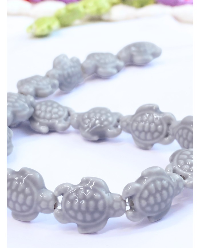 İpe Dizili Seramik Boncuk Gri Kaplumbağa 17mm - 1 Dizi