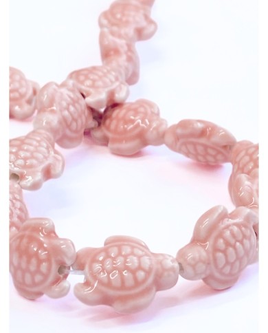 İpe Dizili Seramik Boncuk Pembe Kaplumbağa 17mm - 1 Dizi
