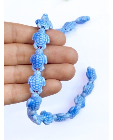 İpe Dizili Seramik Boncuk Mavi Kaplumbağa 17mm - 1 Dizi