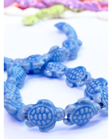 İpe Dizili Seramik Boncuk Mavi Kaplumbağa 17mm - 1 Dizi