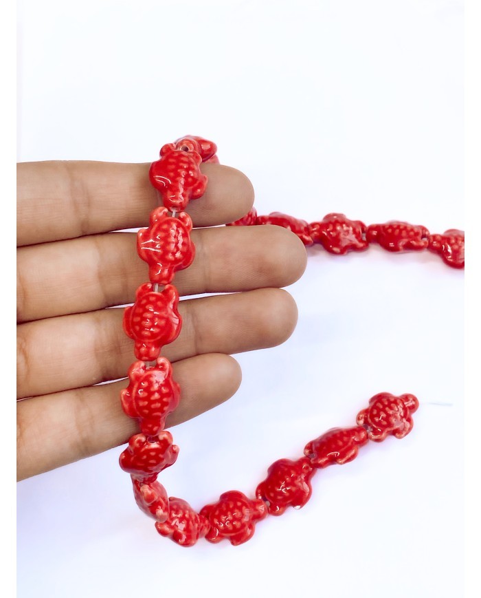 İpe Dizili Seramik Boncuk Kırmızı Kaplumbağa 17mm - 1 Dizi