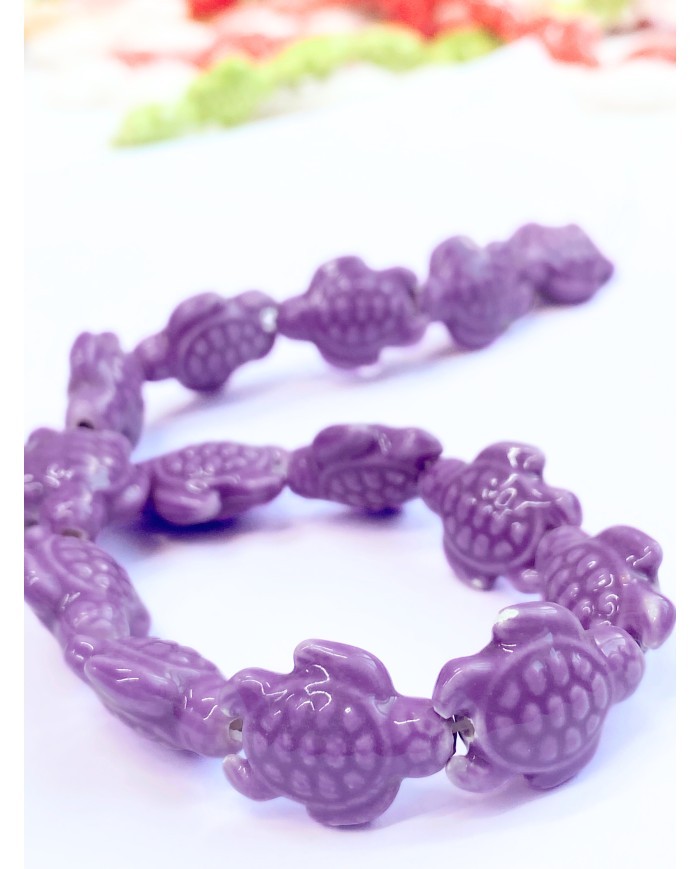 İpe Dizili Seramik Boncuk Mor Kaplumbağa 17mm - 1 Dizi