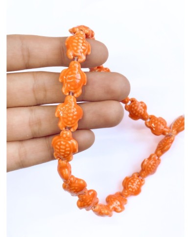 İpe Dizili Seramik Boncuk Turuncu Kaplumbağa 17mm - 1 Dizi