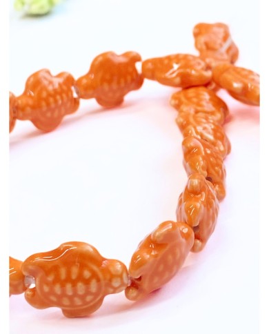 İpe Dizili Seramik Boncuk Turuncu Kaplumbağa 17mm - 1 Dizi