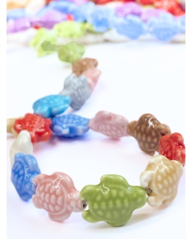 İpe Dizili Seramik Boncuk Renkli Kaplumbağa 17mm - 1 Dizi