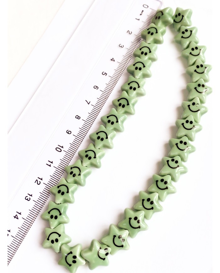 İpe Dizili Seramik Boncuk Mor Güleryüzlü Yıldız 12mm - 1 Dizi