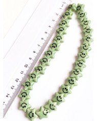 İpe Dizili Seramik Boncuk Beyaz Güleryüzlü Yıldız 12mm - 1 Dizi