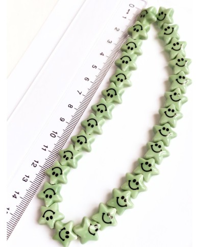 İpe Dizili Seramik Boncuk Pembe Güleryüzlü Yıldız 12mm - 1 Dizi