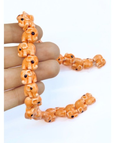 İpe Dizili Seramik Boncuk Turuncu Fil 9mm - 1 Dizi