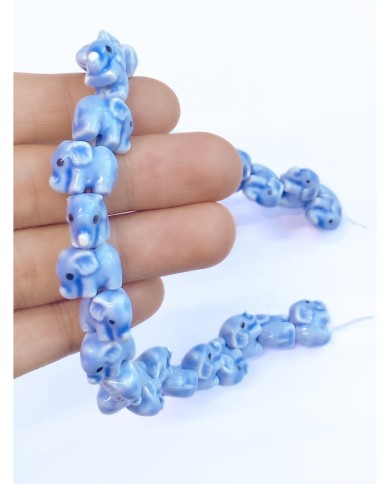 İpe Dizili Seramik Boncuk Mavi Fil 9mm - 1 Dizi