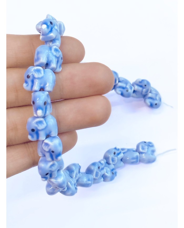 İpe Dizili Seramik Boncuk Mavi Fil 9mm - 1 Dizi