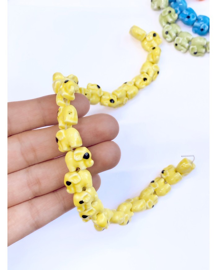 İpe Dizili Seramik Boncuk Sarı Fil 9mm - 1 Dizi